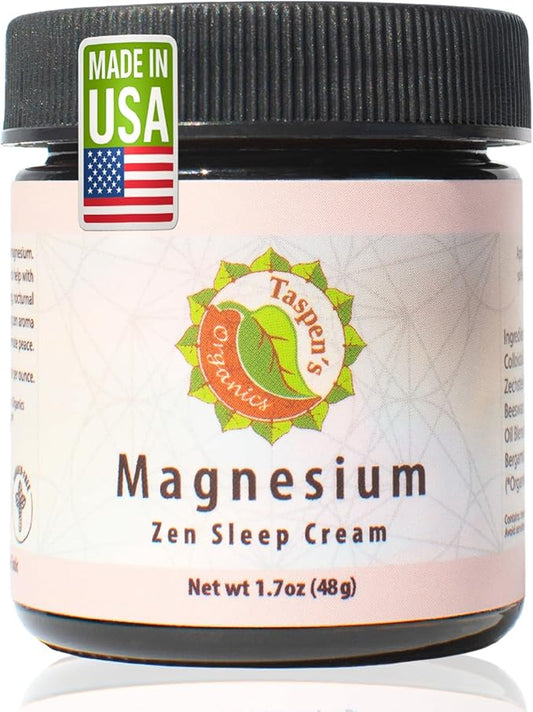 Taspen's Organics Magnesium Zen Sleep Cream with Organic Ingredients - Natural Sleep & Relaxation Formula - Moisturizing Formula- Cruelty-Free (1.7 oz)