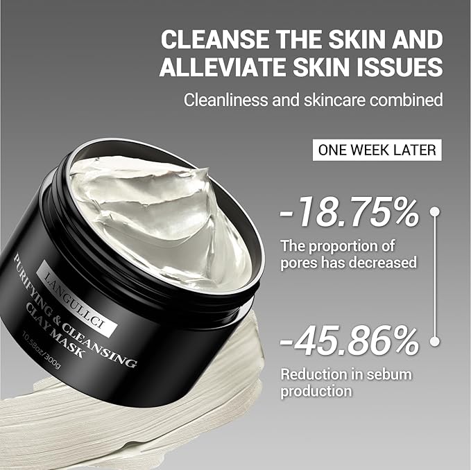 Deep Cleansing Mud Mask - Purifying Clay Facial Mask for Blackhead Removal, Pore Minimizer & Oil Control, Natural Exfoliating Detox Mask for Sensitive, Oily & Dry Skin, 10.58 Oz (300g)