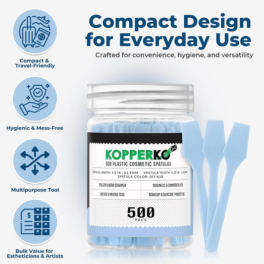 Mini Skincare Spatula (2.5", 500 Pack) - Small Makeup Scoop Spatula for Skincare, Creams, & Crafts | Face Cream Applicator for Mixing, Cosmetic, Face Mask | Skin Care Applicator | Sky Blue