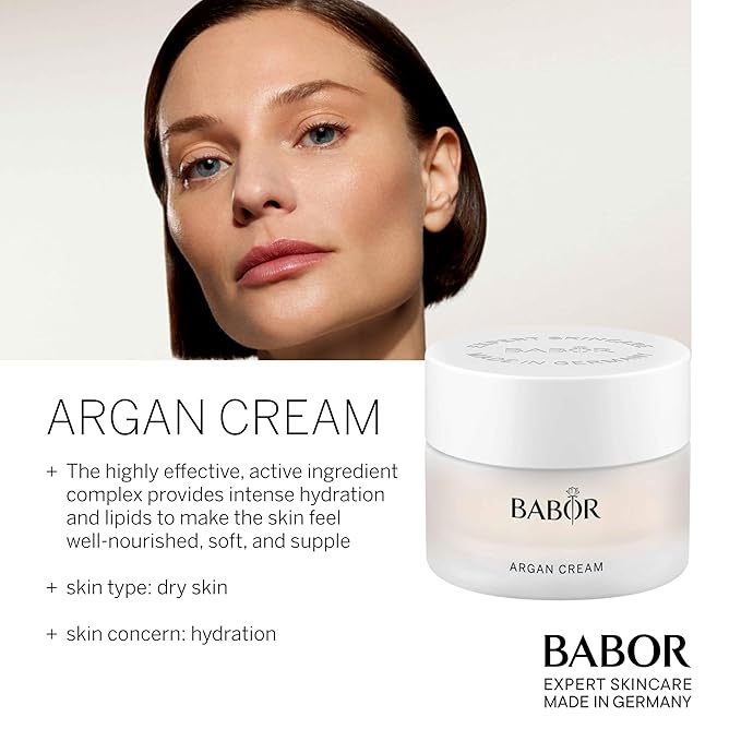 BABOR Argan Cream, Rich Moisturizer for Dry Skin, Infused with Lipids to Deeply Nourish, Enriched with Cocoa Butter to Provide Intense Hydration, Leaving Skin Soft & Supple, 1.7 oz