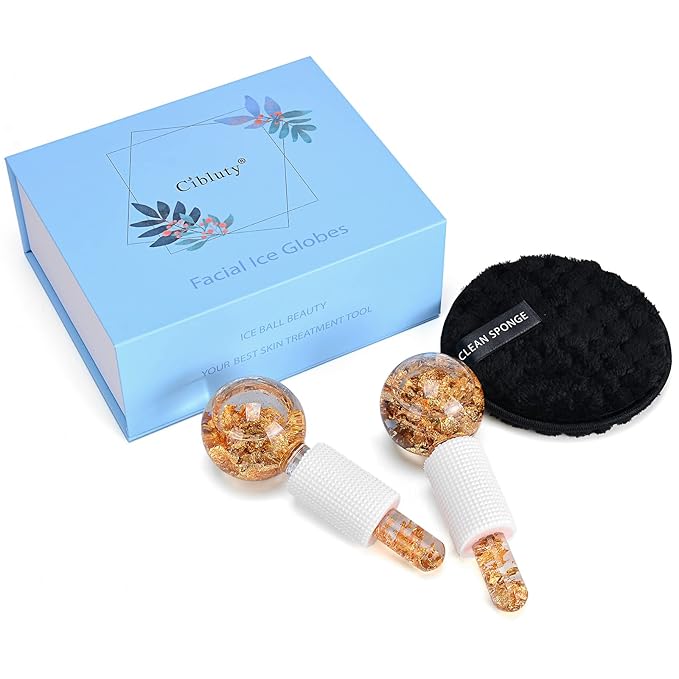 Ice Cryo Sticks Facial Globe with Golded Essence- 2PC Cooling Globes for Cold or Hot Skin Massagers, Face Globe for Skin Care Routine