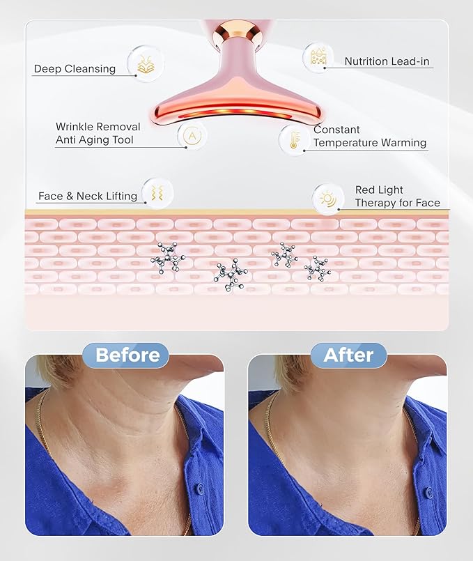 Light Based Face-Neck-Massager - 7 Color Portable Facial Massager for Skin Care, Glossy Pink