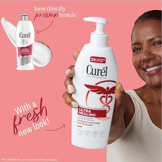 Curel Ultra Healing Intensive Fragrance-Free Lotion For Extra-Dry Skin, Dermatologist Recommended, Ideal for Sensitive Skin, Cruelty Free, Paraben Free, 13 Oz, Pack of 3