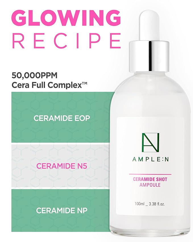 AMPLE:N Ceramide Shot Serum – Korean Anti Aging and Hydrating Serum with Ceramide for Deep Moisturization – For Dry & Rough Skin to Reduces Wrinkles & Repairs Skin, 3.38 fl.oz.