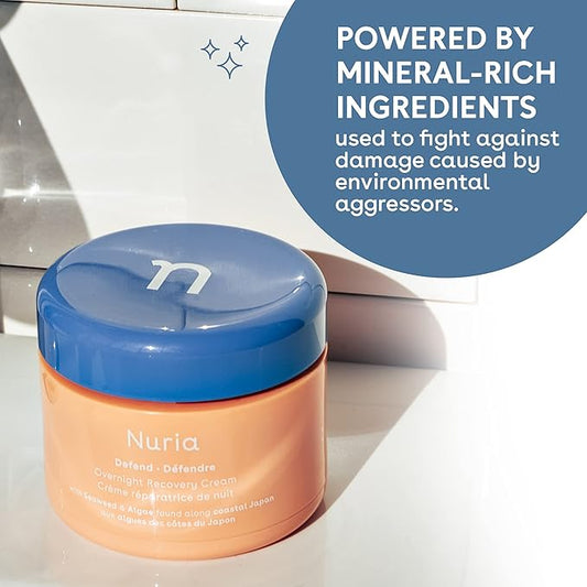 Nuria - Defend Overnight Face Cream, Facial Moisturizer for Nighttime Skin Recovery, Night Cream for Face with Seaweed, Brown Algae, and Aloe Leaf Juice, 50mL/1.7 fl oz