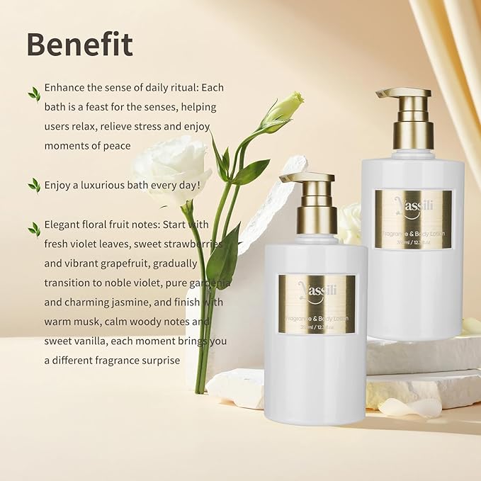 Body Lotion and Skin Tightening Cream for All Skin Types, Long-Lasting Aroma, Soothe and Smooth Bundle, Moisturizing Lotion for Dry Skin Relief (12.3 fl oz) -Vanilla