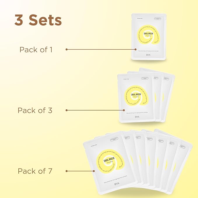 BYA - Rejuvenating, Anti aging, Anti pimple, Snail Mucin, Face Masks Skincare, Facial Mask, Face Mask Skin Care, Sheet Mask, Face Mask Set, Face Sheet Masks Skincare, Hydrating Face Masks Sheets