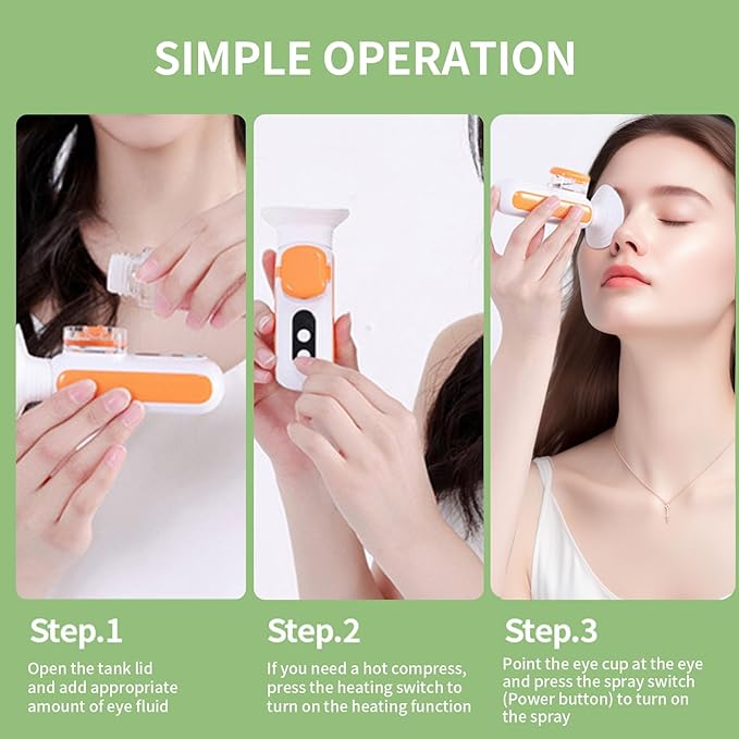 Heated Nano Eye Mist Sprayer, Portable Eye Mister with 45℃-65℃ Warm Compress Moist Heat for Relief Fatigue Dry Eyes, Eye Drops Tool, Rechargeable Electric Eye Steamer for Eyelid,Eye Skin SPA
