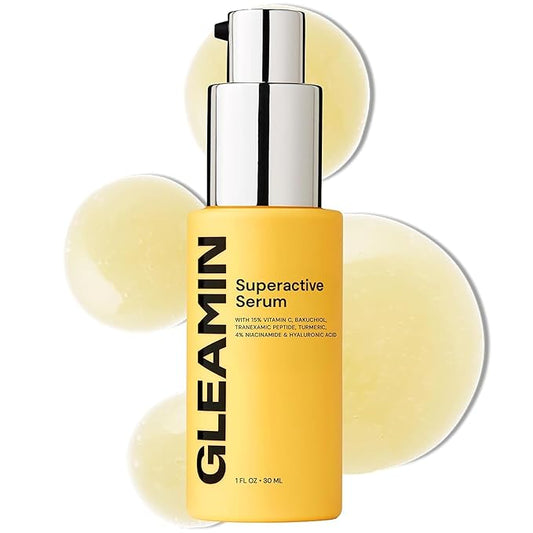 Gleamin Superactive Vitamin C Serum – 15% Vitamin C, 3% Tranexamic Acid, 4% Niacinamide & Bakuchiol – Reduces Discoloration, Uneven Tone, Brightens Skin & Smooths Texture – Fragrance-Free, 1 fl oz