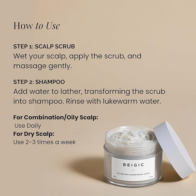 BEIGIC Volumizing Shampooing Scrub – Vegan Clarifying Scalp Exfoliator & Shampoo with Sacha Inchi Oil & Sea Salt for Buildup, Flakes for Itchy Scalps (8.81 Oz)