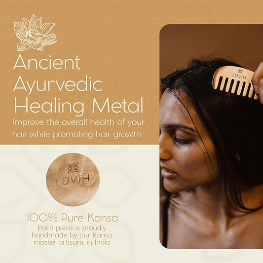 LUVIH The Crown Kansa Comb - Relaxing Scalp Massager for Detangling and Promoting Hair Growth, Travel-friendly Hair Styling Tool for Men & Women
