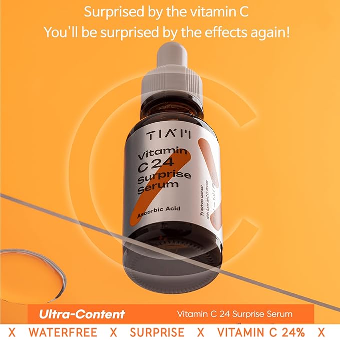 TIAM Vitamin C24 Surprise Serum, 1.01 fl oz, Glow-Boosting & Anti-Aging with Vitamin E and Ferulic Acid for Dull Skin and Fine Lines, Korean Skin Care