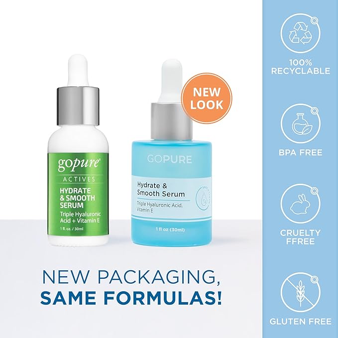 goPure Actives Hyaluronic Acid Serum with Vitamin E - Natural Glow Serum for Visibly Brighter, Hydrated Skin, Anti-Aging Serum to Smooth the Appearance of Wrinkles and Promote a Firmer-Look - 1 fl oz