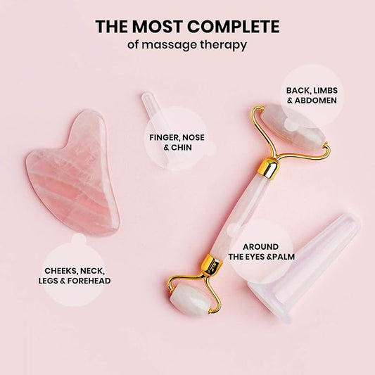 ROSELYNBOUTIQUE Gua Sha Facial Tools & Face Roller for Wrinkless Natural Skincare Tool Jade Roller Guasha Tool for Face Facial Massager (Rose Quartz - Pink)