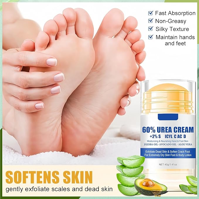 Turmeric & 60% Urea Foot Cream Set, Hydrating & Softening Hand and Foot Cream Balm Stick, Hand and Foot Cracked Heel Stick Moisturizer, Urea Cream 60 Percent for Feet Maximum Strength, 1.41 Oz Each