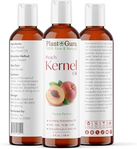 Peach Kernel Oil 4 oz. - 100% Pure and Natural Carrier Oil - Refined, Cooking, Skin, Hair, Body & Face Moisturizing