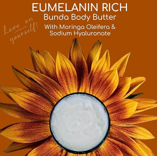 Bunda Body Butter Whipped Shea & Cocoa Butter Infused With Moringa Oleifera & Sodium Hyaluronate-Intense Hydration for Dry Crepey Skin 10.6oz