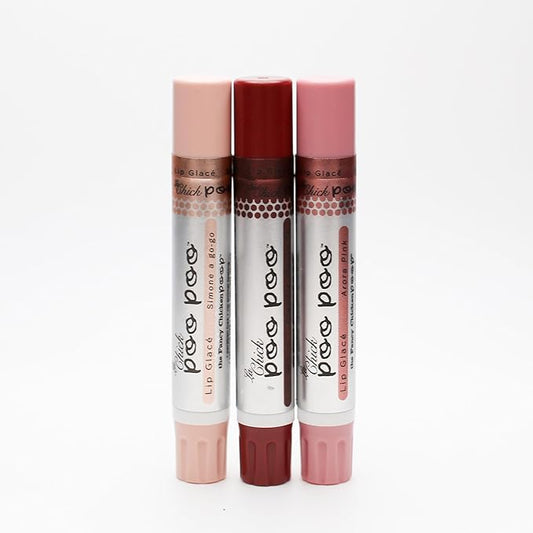 100% Natural Moisturizing Lip Gloss, La Chick Poo Poo Lip Shimmer with Mineral Coloring, Combo (Mauve, Nude, Pink), 3-Tubes