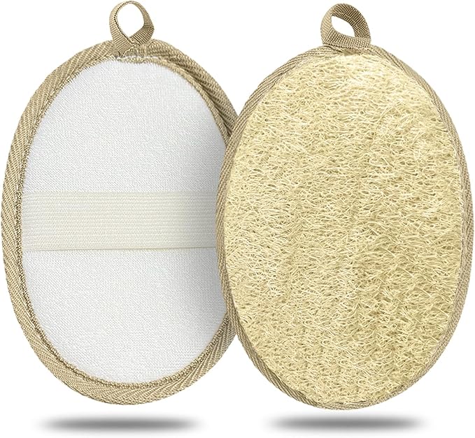 Loofah Exfoliating Body Scrubber (2 Pack), Natural Body Scrubbers for Shower Exfoliator, 100% Natural Lufa Bath Scrub Loofa Sponge Pad, Large Lufas for Men and Women Loufa Biodegradable Luffa Brown