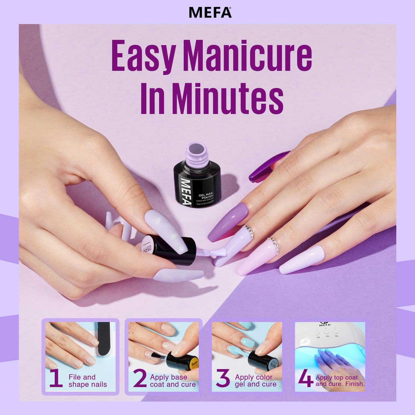 MEFA Purple Gel Nail Polish, 6 Colors Gel Polish Set Pink Shimmer Purple Nail Polish Soak Off Grape Lilac Violet Gel Nail Art Manicure DIY Salon Gifts for Women Girls