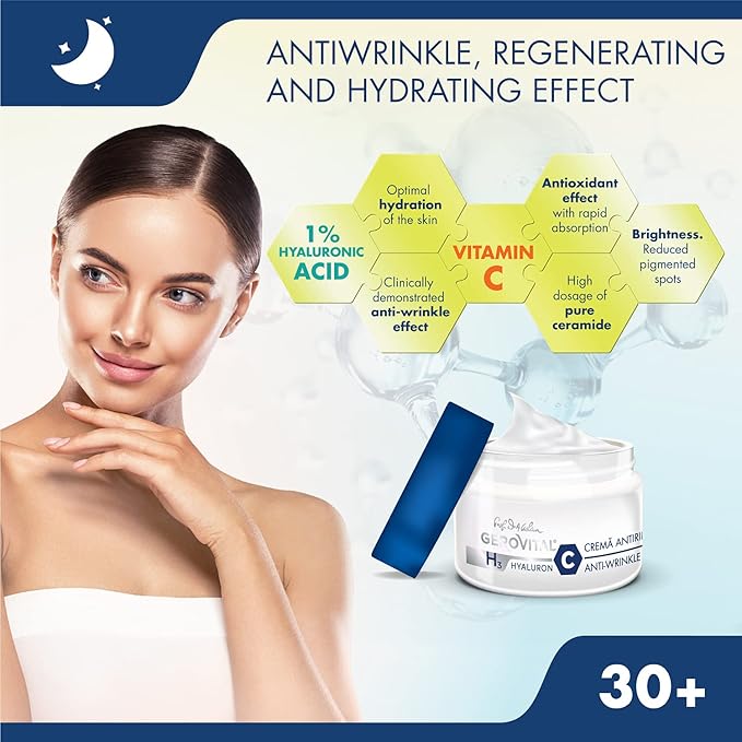 GEROVITAL HYALURON C Anti-Wrinkle Night Face Cream with Hyaluronic Acid, Vitamin C and E, Moisturizing and Regenerating Effect, for Dry, Normal Skin, 50 ml