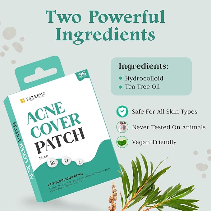 Advance Invisible Pimple Patches For Face (96 Pack) - Hydrocolloid Patch with Tea Tree Oil - Vegan Friendly Hydrocolloid Acne Patches For Face - 3 Size Pimple Patch Stickers (7,10,12mm)