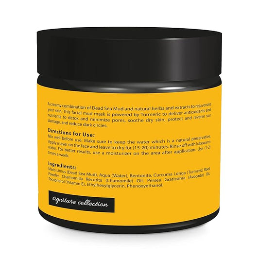 All Natural & Authentic TURMERIC CHAMOMILE Rejuvenating Facial MUD MASK with Dead Sea Salt Minerals – Invigorates - Paraben Free – Not Tested on Animals – All Skin Types - Infused with Avocado, Vitamin E (7.76 oz)
