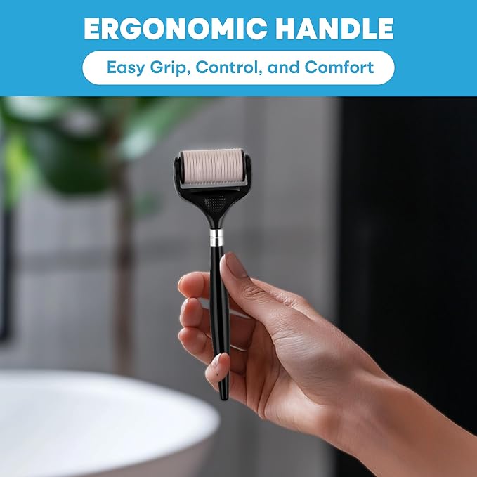 Ultra-Wide Derma Roller for Face - At-Home Microneedling Kit, 0.25 mm Microneedle Roller for Skin Care, Derma Roller for Scalp Hair and Beard, Superior to a Microneedling Pen/Derma Pen