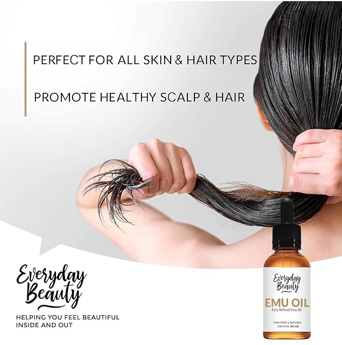 Pure Australian Emu Oil - All Natural 6X Refined for Face, Skin and Hair - Highly Effective Hydration for Sensitive Skin & Hair Growth Perfect for Scars & Blemishes - 2.02 Fl Oz Glass Bottle & Dropper