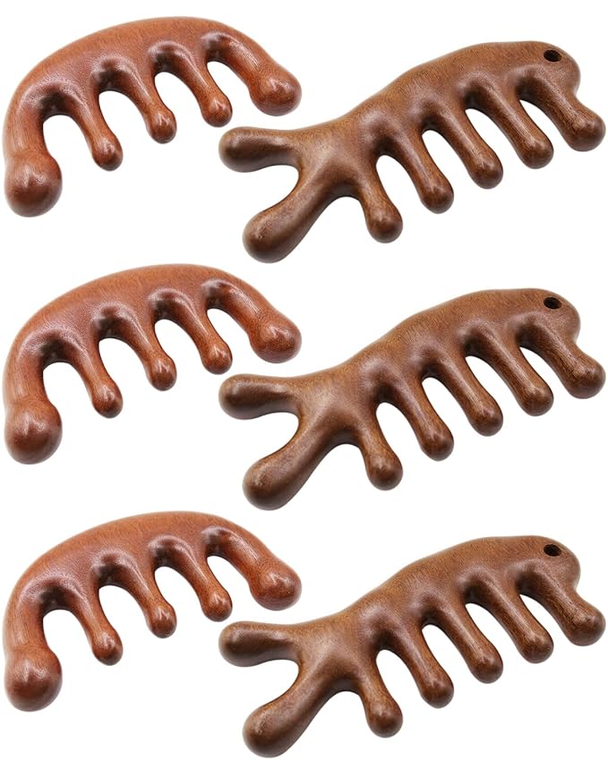 Wooden Scalp Massager Comb - 6 Pack Wooden Comb for Hair Growth Brush, Natural Sandalwood Comb Head Massager for Women Men