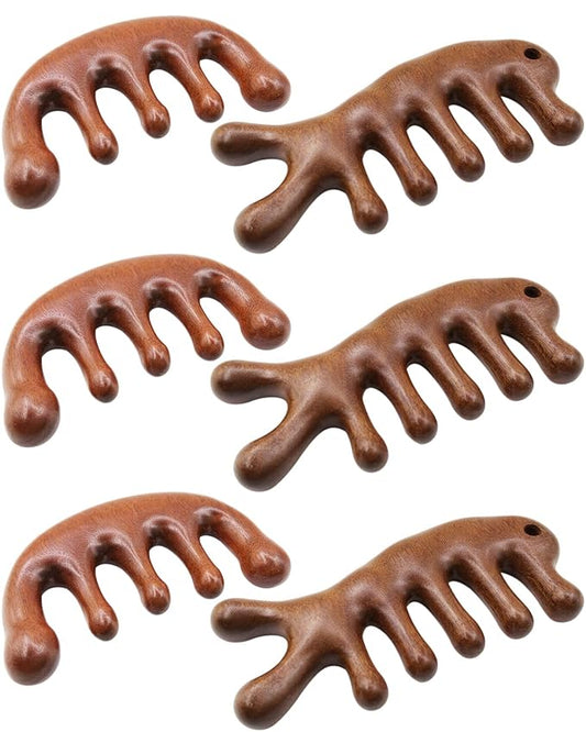 Wooden Scalp Massager Comb - 6 Pack Wooden Comb for Hair Growth Brush, Natural Sandalwood Comb Head Massager for Women Men