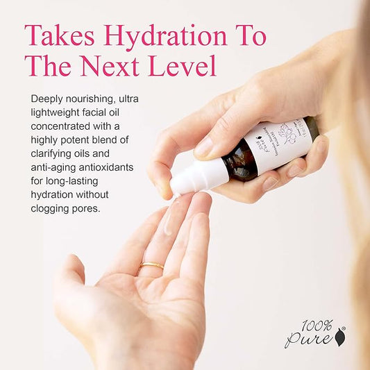 100% PURE Intensive Nourish Facial Oil Hydrating Face & Body Moisturizer Natural Illuminating Dry Skincare for Women & Men - Vegan - 1oz