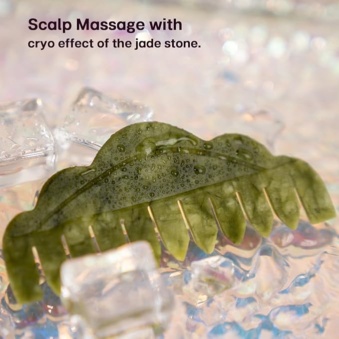 Lily Neck Face Massager Skin Rejuvenation Device (Violet) with Triple Action LED, Natural Jade Comb Head Massager Scalp Massage Comb