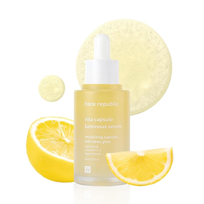 Face Republic Vita Capsule Luminous Serum 45ml 1.52 fl oz | Revitalizing, Radiant Glow for Dull, Dry Skin | Vitamins, Lemon Extract, Niacinamide 5%, Jojoba Seed Oil | Vegan Korean Skin Care