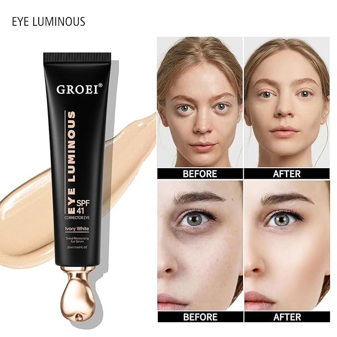 Luminous Eye Corrector Spf 41,Under Eye Corrector for Dark Circles,Undereye Sunscreen & Concealer, Hydrating Serum, Anti Aging Tinted Cream with Peach Undertone (2PCS)