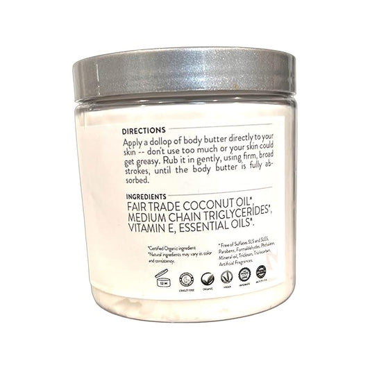 GLIMMER GODDESS Organic Vegan Whipped Coconut Oil & Vitamin E Body Butter With Lavender Lemon, Moisturizing, Anti-aging, Skin Repairing, 8 oz.