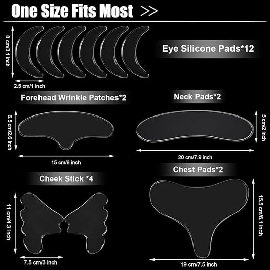 Patelai 22 Pcs Reusable Face and Forehead Wrinkles Patches Overnight Silicone Chest Neck Wrinkle Patches Pad Eyelid Lifter Strips for Face Forehead Neck Decollete Cheek Eye Pads Beauty