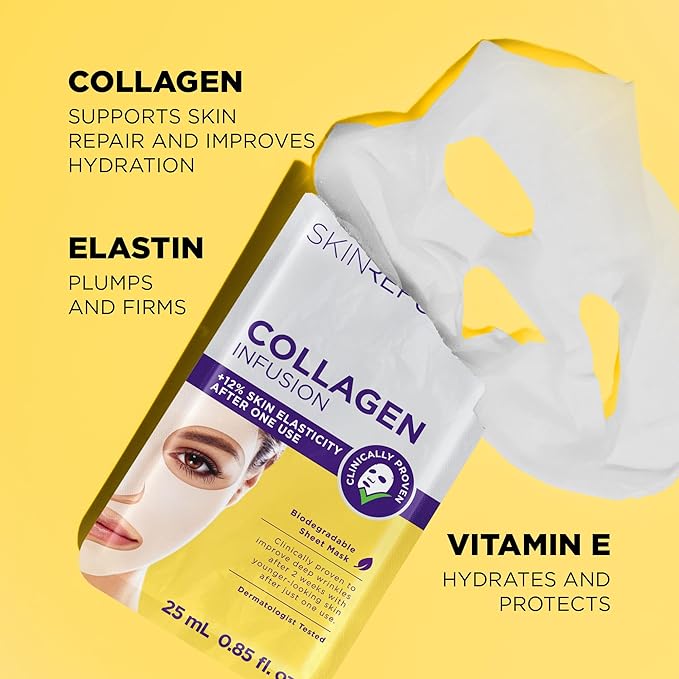 Skin Republic Collagen Infusion Sheet Mask. Clinically Proven to Reduce Deep Wrinkles After 2 Weeks. Made in Korea. 3 Pack.