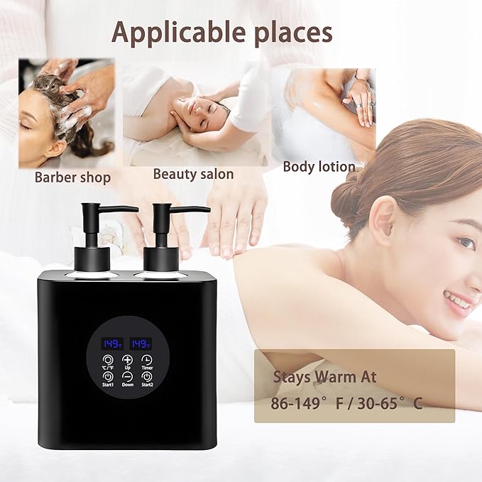 Massage Oil Warmer, Professional Lotion Warmer, Cream Warmer, Oil Bottle Warmer, Automatic Thermostat, For Salon, Barber Shop, Home, With Four Oil Bottle Dispensers, 002-Black