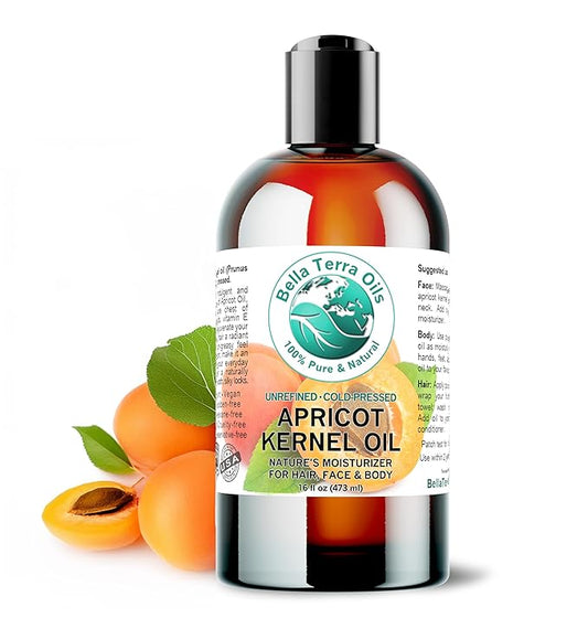 Bella Terra Oils - Organic Apricot Kernel Oil 16 oz - Cold-Pressed Nutritional Wonder, Packed with Antioxidants, Ideal Carrier Oils for Essential Oil Blends
