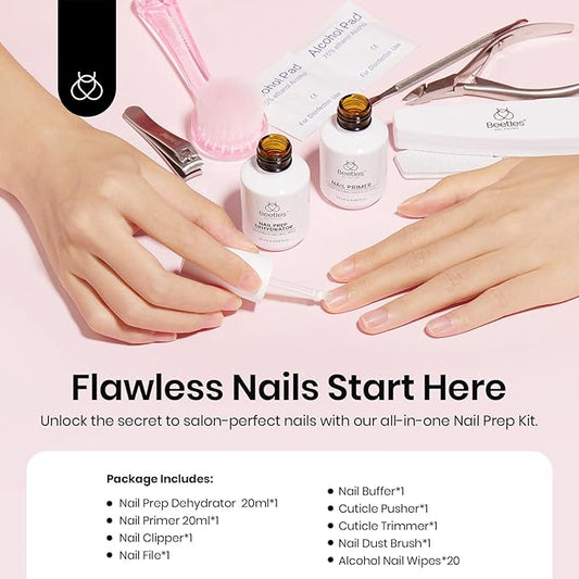 Beetles Nail Prep Kit Nail Dehydrator and Primer Nail Care Tool Kit 20ml Large Capacity Acid-Free & Hema-Free Dehydrate Bond Primer with Manicure Tools for Acrylic Nail Gifts for Women