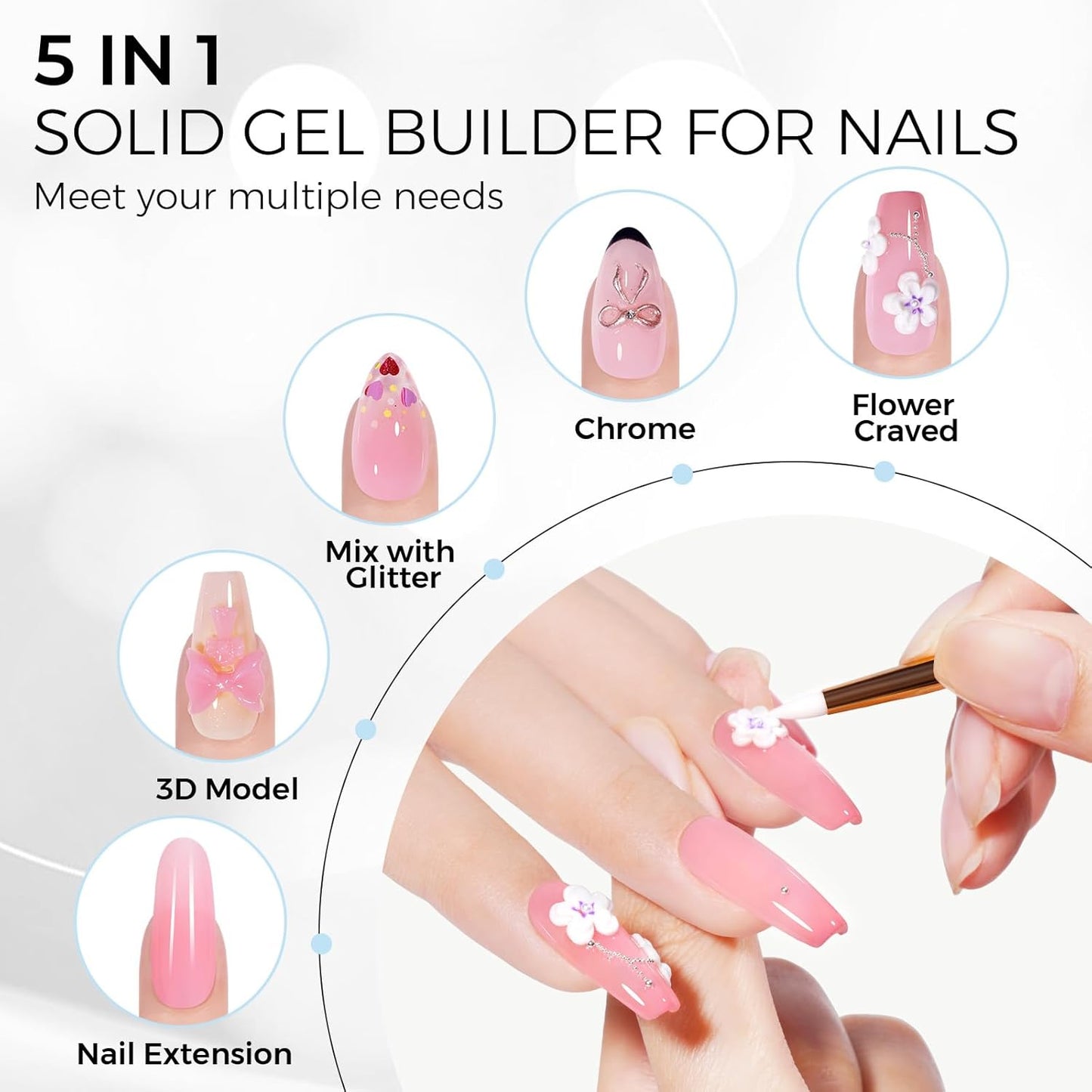 TOMICCA Hard Gel 3D Gel Nail Art Solid Builder Gel for Nails 50g 3D Nail Gel Sculpting Gel for Nail Art Non-Sticky Hand Hard Gel Carving Gel Nail Glue Extension Gel Pink