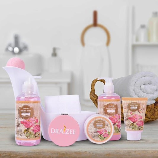 Draizee Mothers Day Gifts for Mom - Spa Gift Baskets for Women -8 Pcs Luxury British Rose Scented Heel Shoe Design Bath and Body Spa Set - Self Care Package for Women, Presents for Mom, Body Care Set