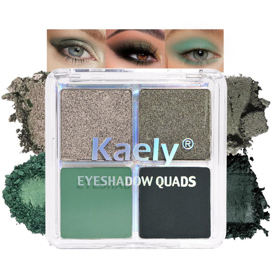 Kaely Powder Eyeshadow Quad, Matcha Green Matte Glitter Eyeshadow Palette Makeup, Neutral Eye Shadow Palette for Older Women Pigmented Waterproof, sombras para ojos, Blendable, Cruelty-free, 12
