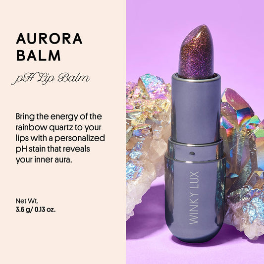 Winky Lux Aurora Glimmer Balm – Nourishing pH Lip Balm with Color Changing Mauve Tint, Hydrating Ceramides Soften and Hydrates Lips, Coconut Scent