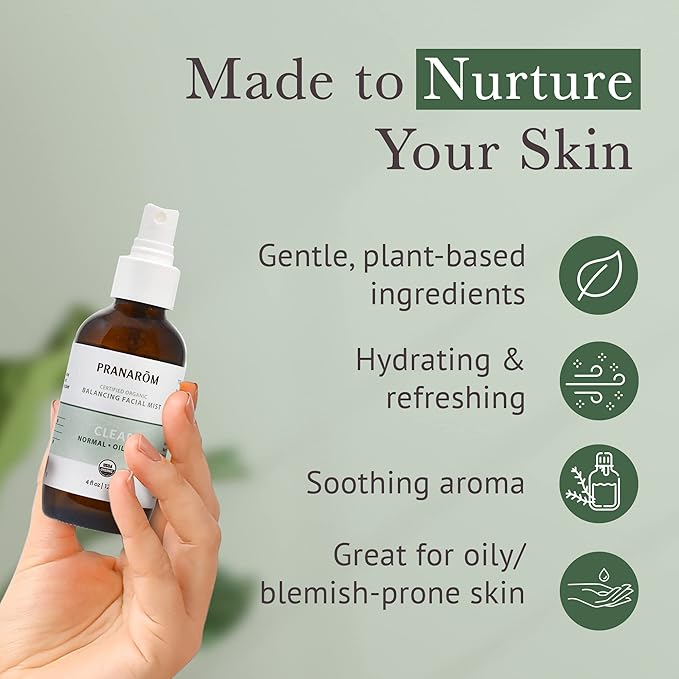 Facial Mist (4oz / 120ml) - 100% Pure & Natural Essential Oil Facial Mist for Dry Skin Hydration & Toning (Clear (Oily Skin))
