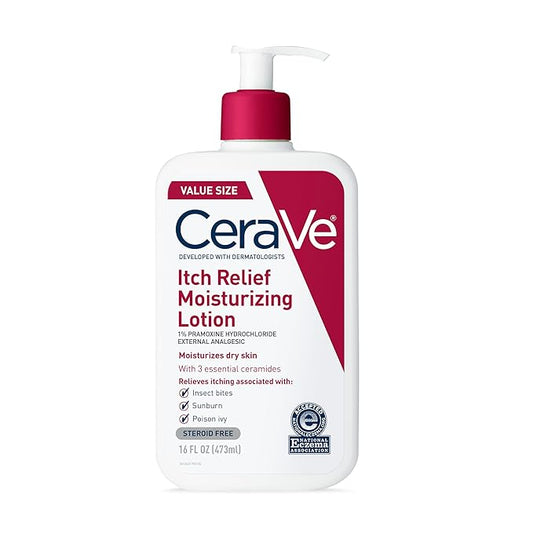 CeraVe Anti Itch Moisturizing Lotion with Pramoxine Hydrochloride, Relieves Itch with Minor Skin Irritations, Sunburn Relief, Bug Bites, 16 Ounces