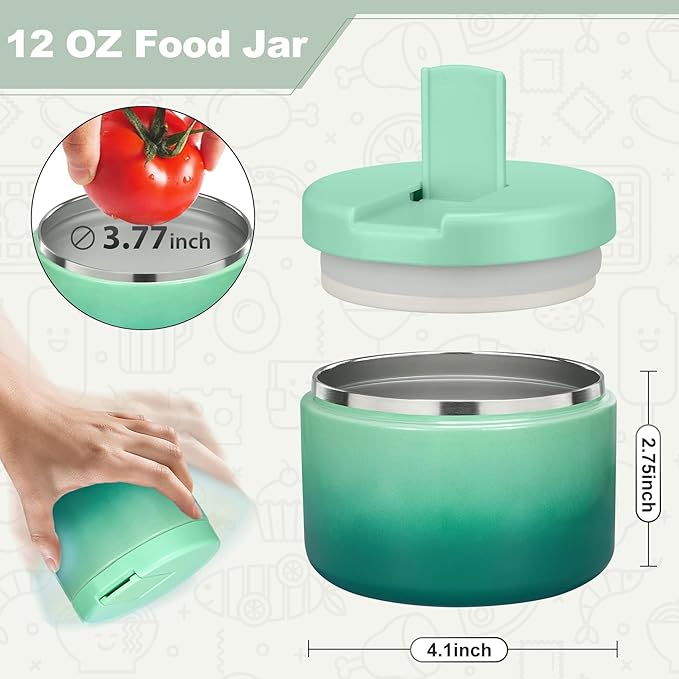 12oz Kids Soup Thermo for Hot Food Insulated Vacuum Food Jar with Buckle Lid, Stainless Steel Wide Mouth Leak Proof Lunch Container for School Travel