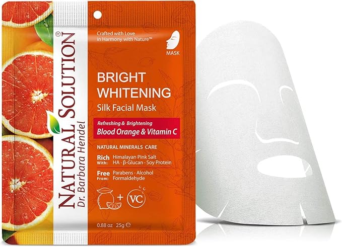 Natural Solution Sheet Mask, Enriched with Blood Orange & Vitamin C, White Brightening and Hydrating, Deep Pore Cleansing, Facial Skin Care - Pack of 20