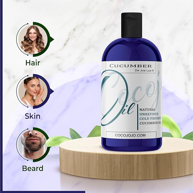 Dr Joe Lab Cucumber Seed Oil - Pure, Unrefined, Cold Pressed, Undiluted, Non-GMO, Virgin Carrier Oil for Skin, Hair, Nails, Body, Face, Beard - 16 Ounces - Nourishing Hydrating Moisturizing Bulk